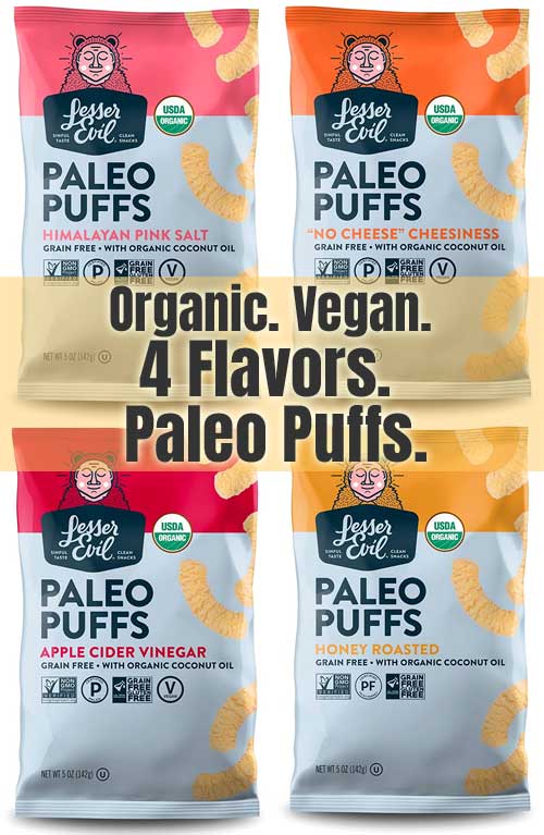 Lesser Evil Paleo Puffs - organic, Vegan 4 Flavors